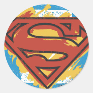 Superman S-Shield   Painted Blue Background Logo Runder Aufkleber