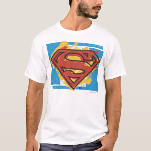 Superman S-Shield   Painted Blue Background Logo T-Shirt