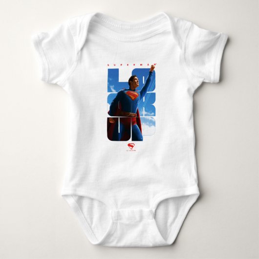 Superman schaut Pose nach oben Baby Strampler (Vorderseite)