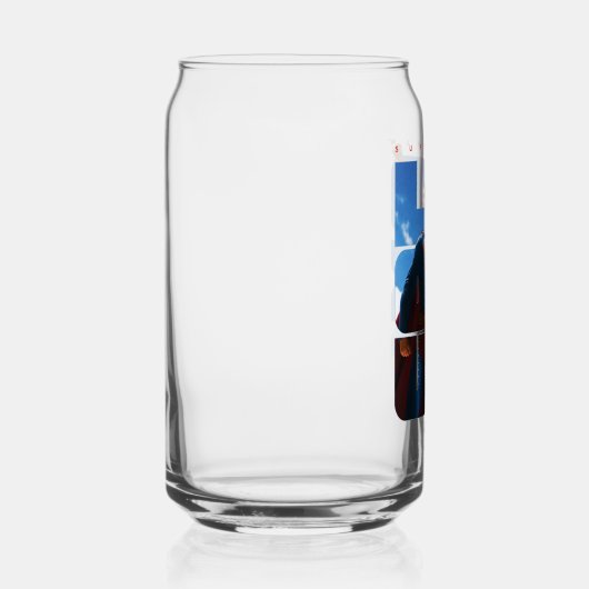 Superman schaut Pose nach oben Dosenglas (Rechts)