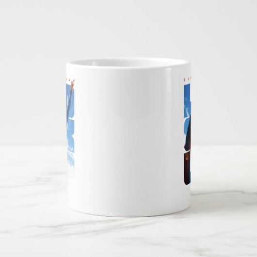 Superman schaut Pose nach oben Jumbo-Tasse (Vorderseite)