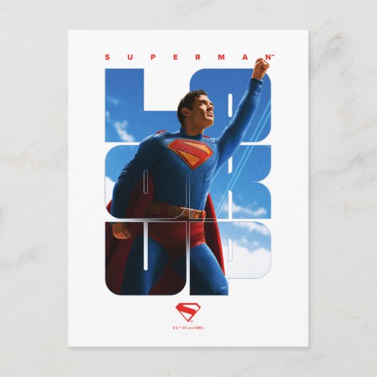 Superman schaut Pose nach oben Postkarte (Vorderseite)