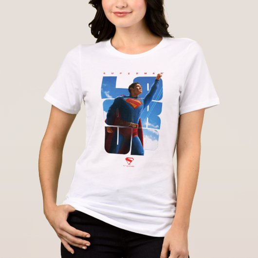 Superman schaut Pose nach oben Tri-Blend Shirt (Vorderseite)