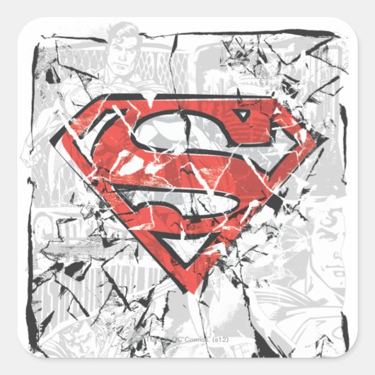 Superman Stylized | Crumpled Comic Logo Quadratischer Aufkleber (Vorderseite)