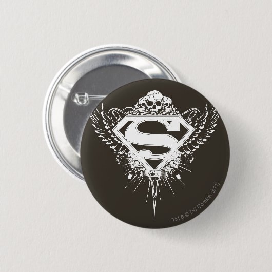 Superman Stylized | Dunkelbraunes Hintergrundlogo Button (Vorne & Hinten)