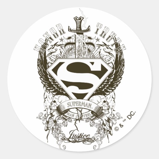 Superman Stylized | Ehre, Wahrheit auf weißem Logo Runder Aufkleber (Vorderseite)