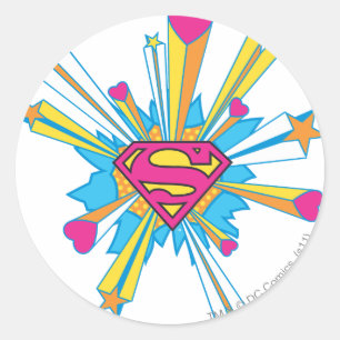 Superman Stylized Rosa mit dem Herz-Logo Runder Aufkleber