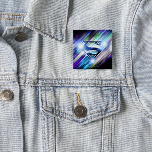 Superman Stylized | Shiny Blue Burst Logo Button (Beispiel)