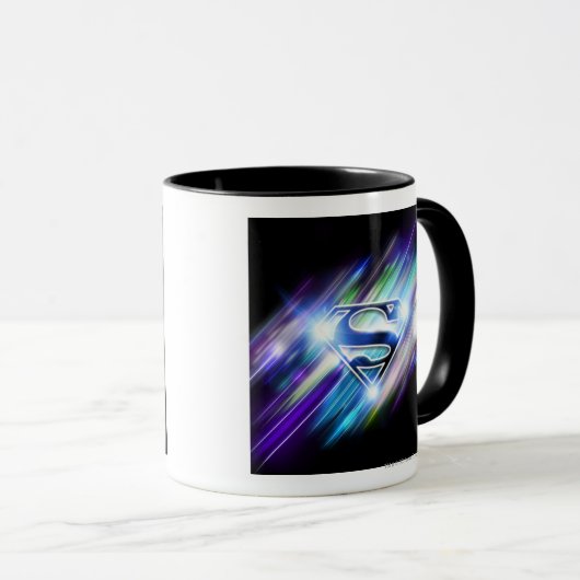 Superman Stylized | Shiny Blue Burst Logo Tasse (VorderseiteRechts)