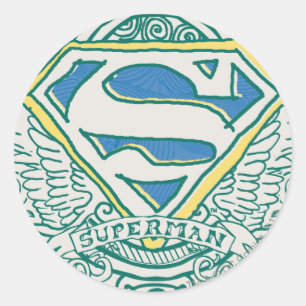Superman Stylized   Wings and Name Logo Runder Aufkleber