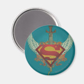 Superman Stylized | Wings Aquamarin Background Log Magnet (Vorderseite/Rückseite)