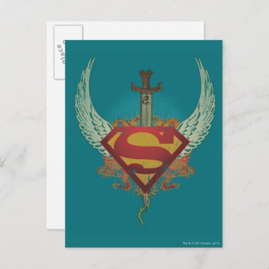 Superman Stylized | Wings Aquamarin Background Log Postkarte (Vorne/Hinten)
