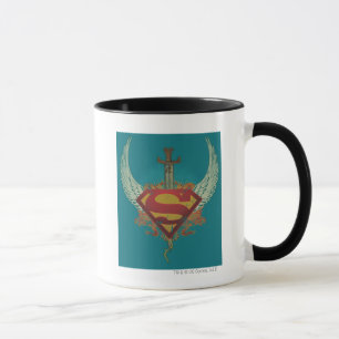 Superman Stylized   Wings Aquamarin Background Log Tasse