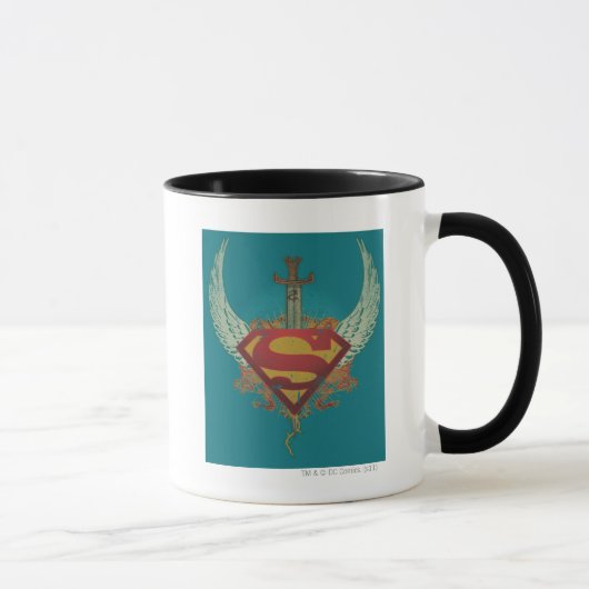 Superman Stylized | Wings Aquamarin Background Log Tasse (Rechts)