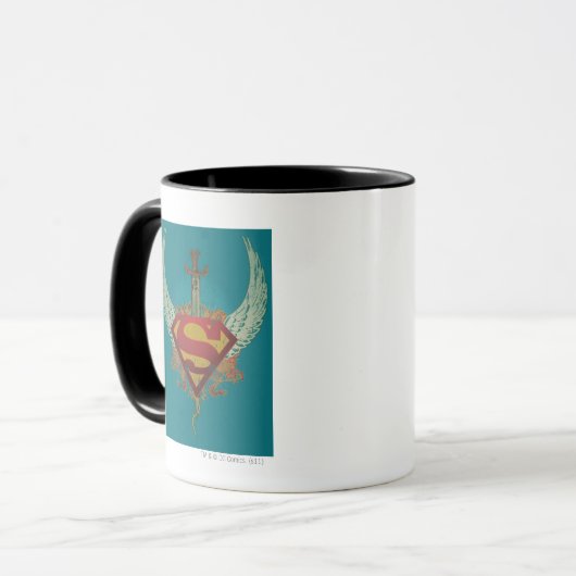 Superman Stylized | Wings Aquamarin Background Log Tasse (Vorderseite Links)