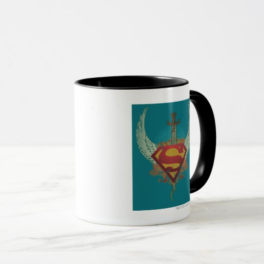 Superman Stylized | Wings Aquamarin Background Log Tasse (VorderseiteRechts)