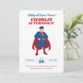 Superman Super Hero Birthday Einladung (Stehend Vorderseite)
