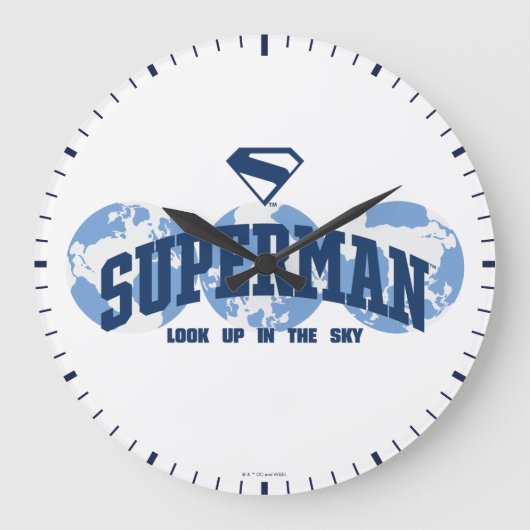 Superman über den Globus Große Wanduhr (Vorderseite)