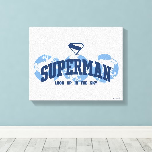 Superman über den Globus Leinwanddruck (Insitu (Holzboden))