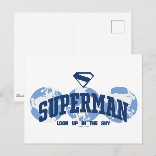 Superman über den Globus Postkarte (Vorne/Hinten)