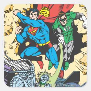 Superman und Green Lantern kämpfen gegen Brainiac Quadratischer Aufkleber