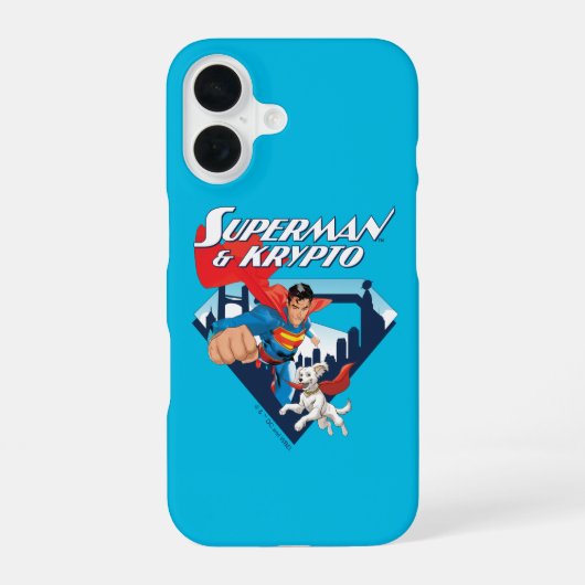 Superman und Krypto fliegen iPhone 16 Hülle (Rückseite)