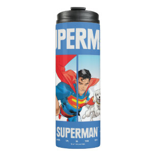 Superman und Krypto fliegen Thermosbecher