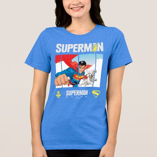 Superman und Krypto fliegen Tri-Blend Shirt (Vorderseite)