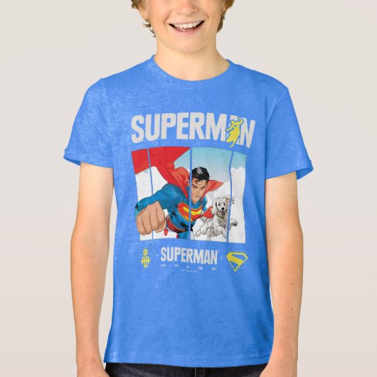 Superman und Krypto fliegen Tri-Blend Shirt (Vorderseite)