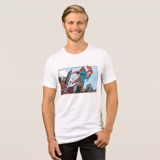 Superman & Wolkenkratzer Tri-Blend Shirt (Vorderseite voll)