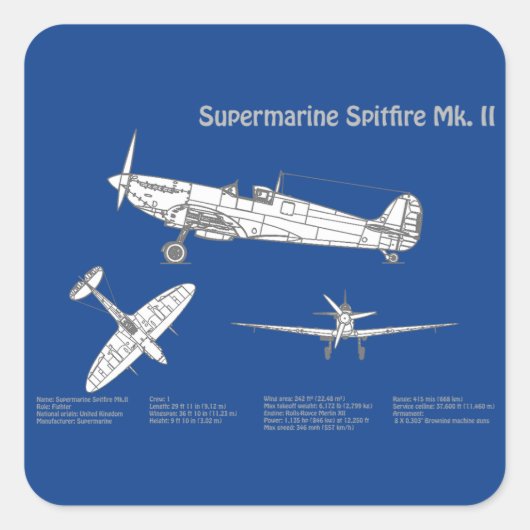 Supermarine Spitfire - Flugzeugkonzept ABD Quadratischer Aufkleber (Vorderseite)