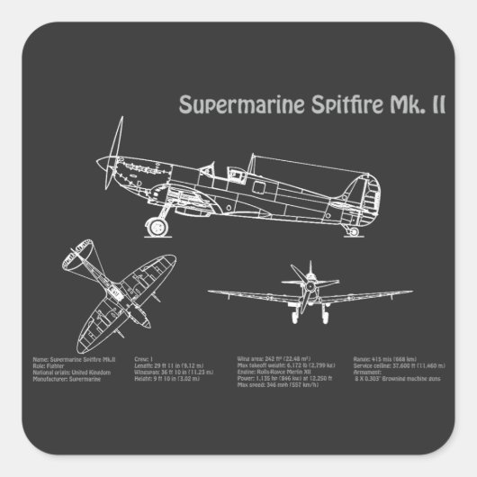 Supermarine Spitfire - Flugzeugkonzept PD Quadratischer Aufkleber (Vorderseite)
