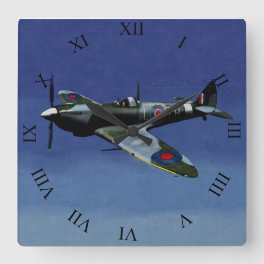 Supermarine Spitfire IX Wall Clock. Quadratische Wanduhr (Vorderseite)