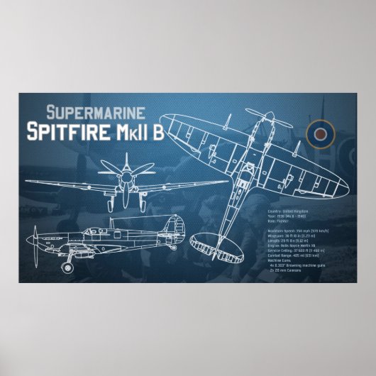 Supermarine Spitfire MK II Blueprint Poster (Vorne)