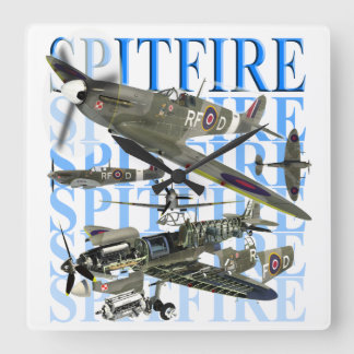 Supermarine Spitfire Quadratische Wanduhr