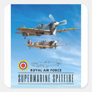 SUPERMARINE SPITFIRE - ROYAL AIR SQUADRON QUADRATISCHER AUFKLEBER