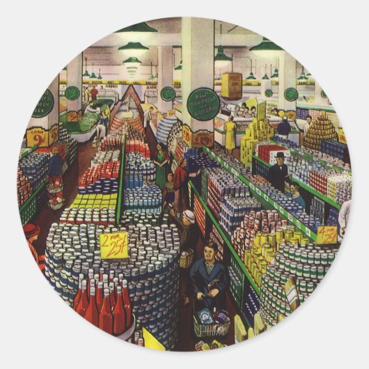 Supermarkt für Vintage Unternehmen, Lebensmittel u Runder Aufkleber (Vorderseite)