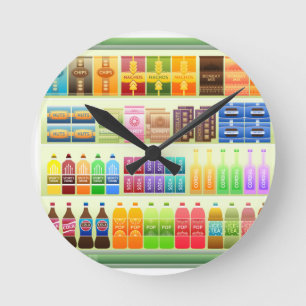 Supermarkt-Regalprodukte Snacks Runde Wanduhr