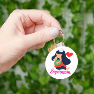 Supermom Süße Mutter-und-Kind-Illustration Schlüss Schlüsselanhänger