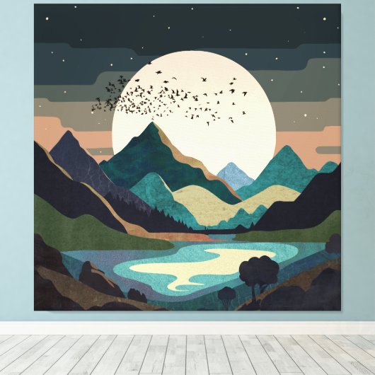 Supermond am See Leinwanddruck (Insitu (Holzboden))