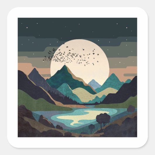 Supermond am See Quadratischer Aufkleber (Vorderseite)