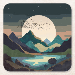 Supermond am See Rechteckiger Pappuntersetzer