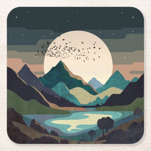 Supermond am See Rechteckiger Pappuntersetzer (Vorderseite)