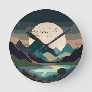 Supermond am See Runde Wanduhr