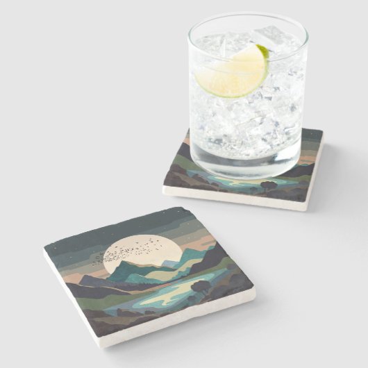 Supermond am See Steinuntersetzer (Seitenansicht)