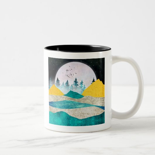 Supermoon Rising Landscape Zweifarbige Tasse (Rechts)