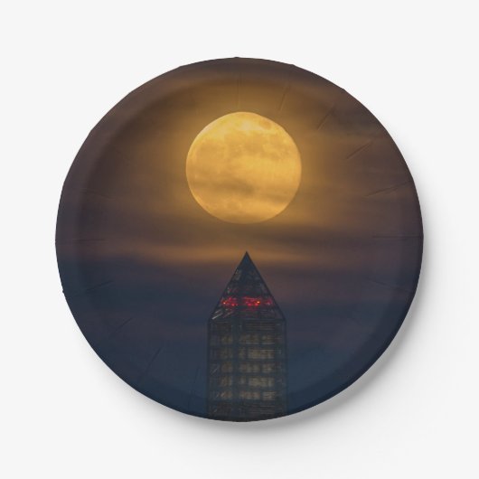 Supermoon über Washington Monument Pappteller (Vorderseite)