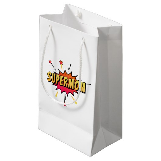 Supermutter Retro Comic Pop Art| Geschenktasche Kleine Geschenktüte (Vorderseite Schrägansicht)