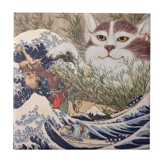 Supernatural Cat at the Great Wave Fliese (Vorderseite)