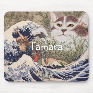 Supernatural Cat at the Great Wave Mousepad